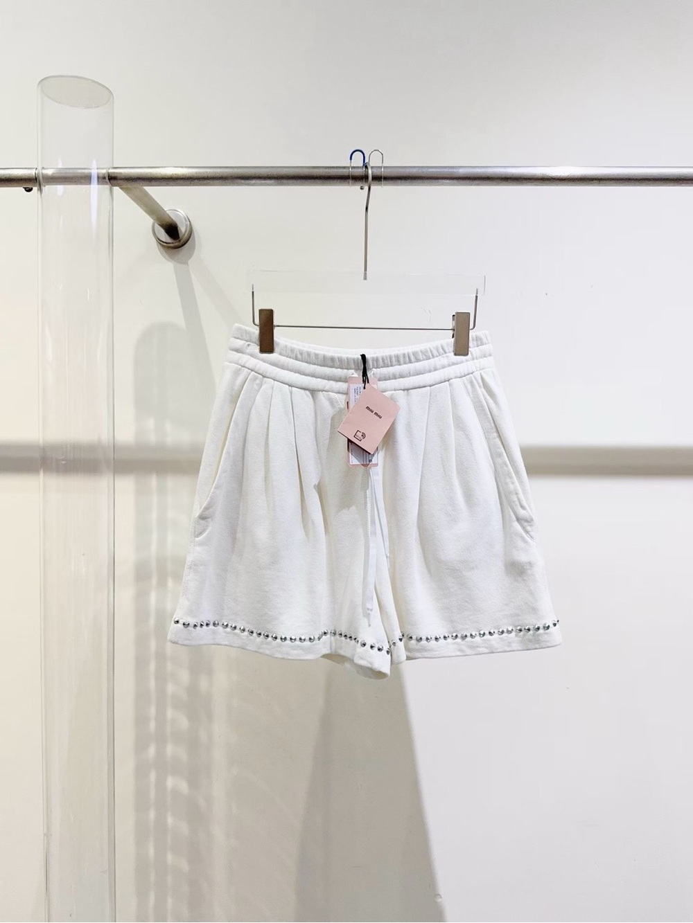 🚩steal Miu Miu White Embellished Drawstring Athletic Shorts